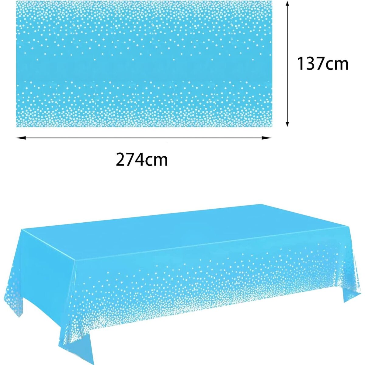 Fata de Masa, Embo, din PEVA, Imprimeu Buline Argintii, 137 x 274 cm, Impermeabila, Fara Pete, Curatare Rapida, Albastru - imagine 3
