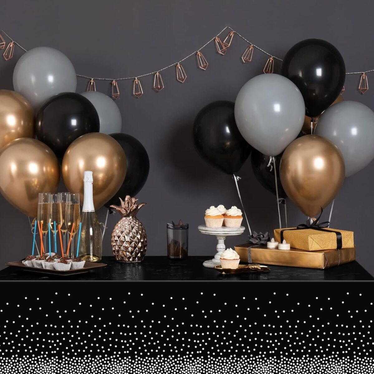 Fata de Masa, Embo, din PEVA, Imprimeu Buline Argintii, 137 x 274 cm, Impermeabila, Fara Pete, Curatare Rapida, Negru - imagine 2