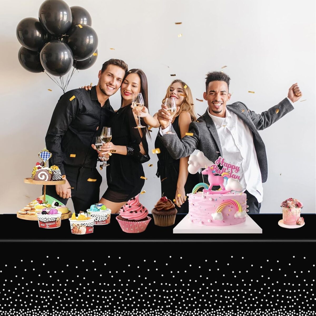 Fata de Masa, Embo, din PEVA, Imprimeu Buline Argintii, 137 x 274 cm, Impermeabila, Fara Pete, Curatare Rapida, Negru - imagine 3