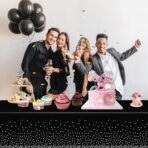 Fata de Masa, Embo, din PEVA, Imprimeu Buline Argintii, 137 x 274 cm, Impermeabila, Fara Pete, Curatare Rapida, Negru - imagine 3