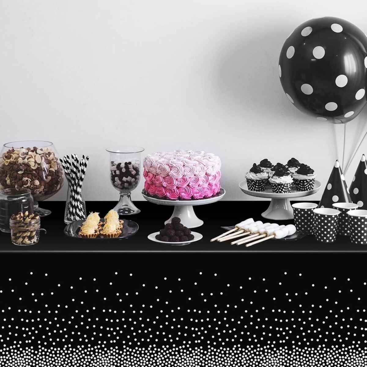 Fata de Masa, Embo, din PEVA, Imprimeu Buline Argintii, 137 x 274 cm, Impermeabila, Fara Pete, Curatare Rapida, Negru - imagine 4