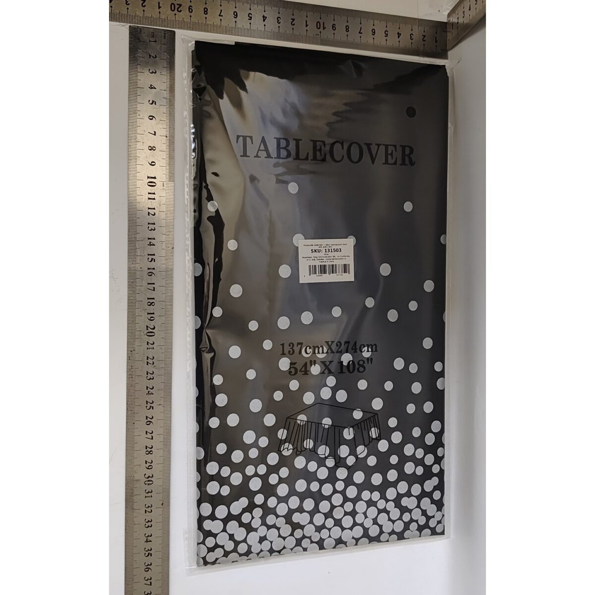 Fata de Masa, Embo, din PEVA, Imprimeu Buline Argintii, 137 x 274 cm, Impermeabila, Fara Pete, Curatare Rapida, Negru - imagine 6