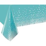 Fata de Masa, Embo, din PEVA, Imprimeu Buline Argintii, 137 x 274 cm, Impermeabila, Fara Pete, Curatare Rapida, Albastru