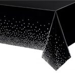 Fata de Masa, Embo, din PEVA, Imprimeu Buline Argintii, 137 x 274 cm, Impermeabila, Fara Pete, Curatare Rapida, Negru