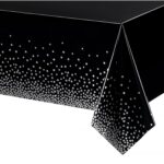 Fata de Masa, Embo, din PEVA, Imprimeu Buline Argintii, 137 x 274 cm, Impermeabila, Fara Pete, Curatare Rapida, Negru