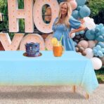 Fata de Masa, Embo, din PEVA, Imprimeu Buline Aurii, 137 x 274 cm, Impermeabila, Fara Pete, Curatare Rapida, Albastru - imagine 3