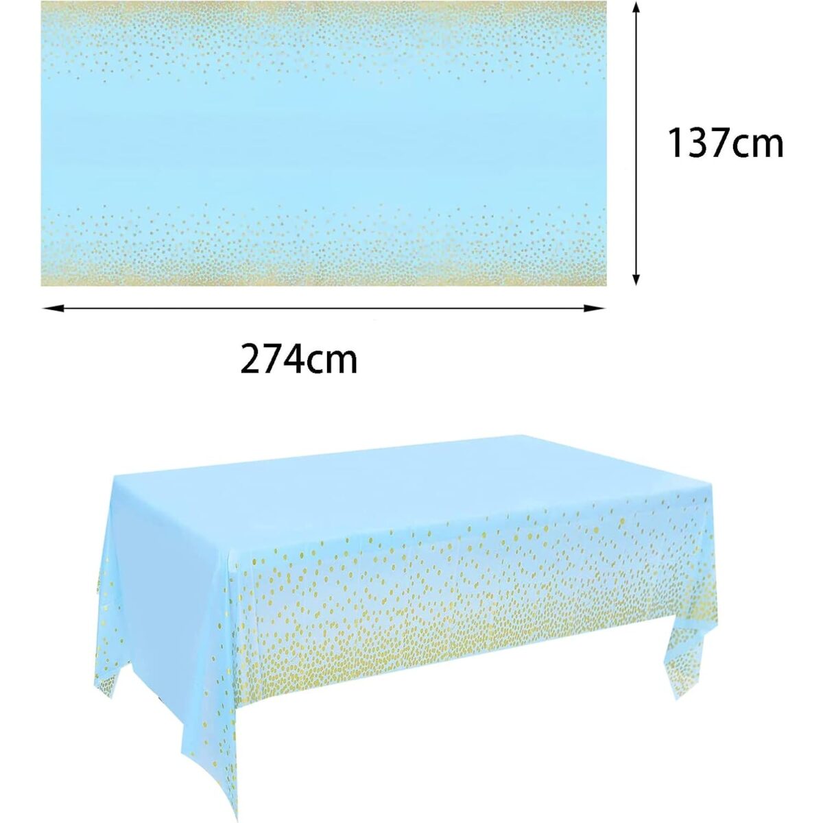 Fata de Masa, Embo, din PEVA, Imprimeu Buline Aurii, 137 x 274 cm, Impermeabila, Fara Pete, Curatare Rapida, Albastru - imagine 4