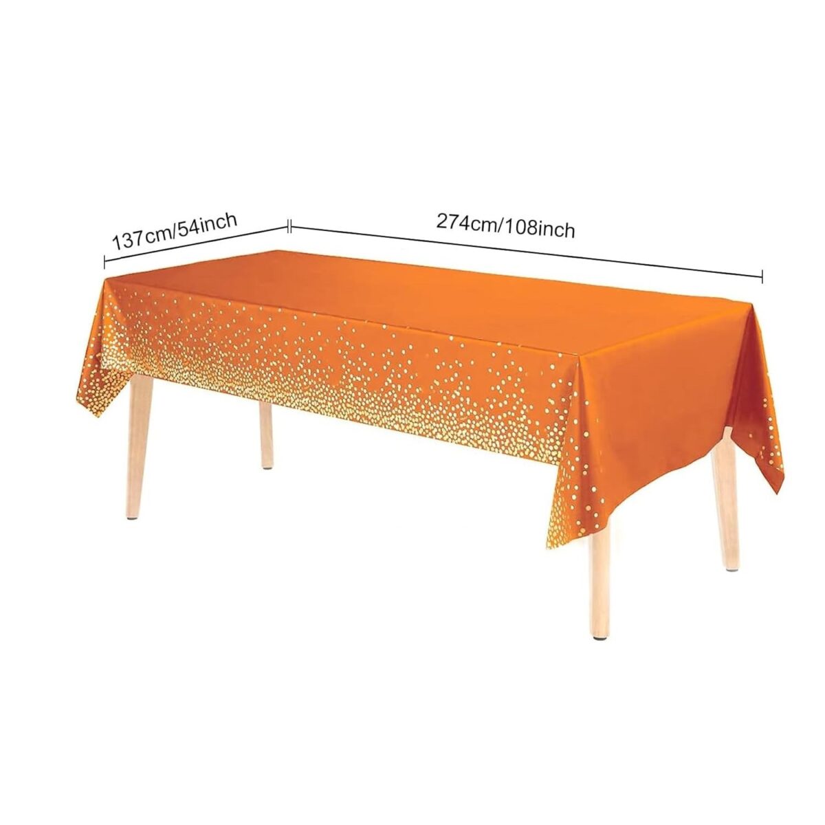 Fata de Masa, Embo, din PEVA, Imprimeu Buline Aurii, 137 x 274 cm, Impermeabila, Fara Pete, Curatare Rapida, Portocaliu - imagine 3