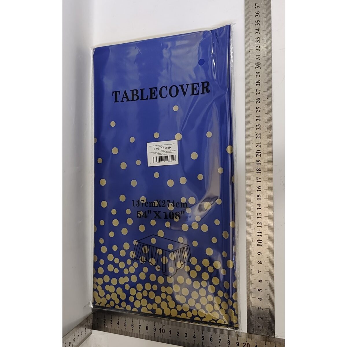 Fata de Masa, Embo, din PEVA, Imprimeu Buline Aurii, 137 x 274 cm, Impermeabila, Fara Pete, Curatare Rapida, Albastru Inchis - imagine 2