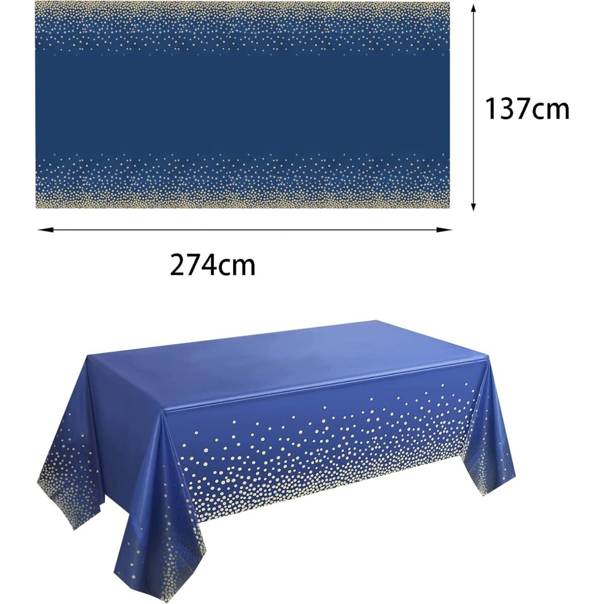 Fata de Masa, Embo, din PEVA, Imprimeu Buline Aurii, 137 x 274 cm, Impermeabila, Fara Pete, Curatare Rapida, Albastru Inchis - imagine 3