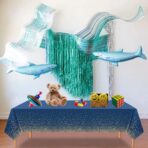 Fata de Masa, Embo, din PEVA, Imprimeu Buline Aurii, 137 x 274 cm, Impermeabila, Fara Pete, Curatare Rapida, Albastru Inchis - imagine 4