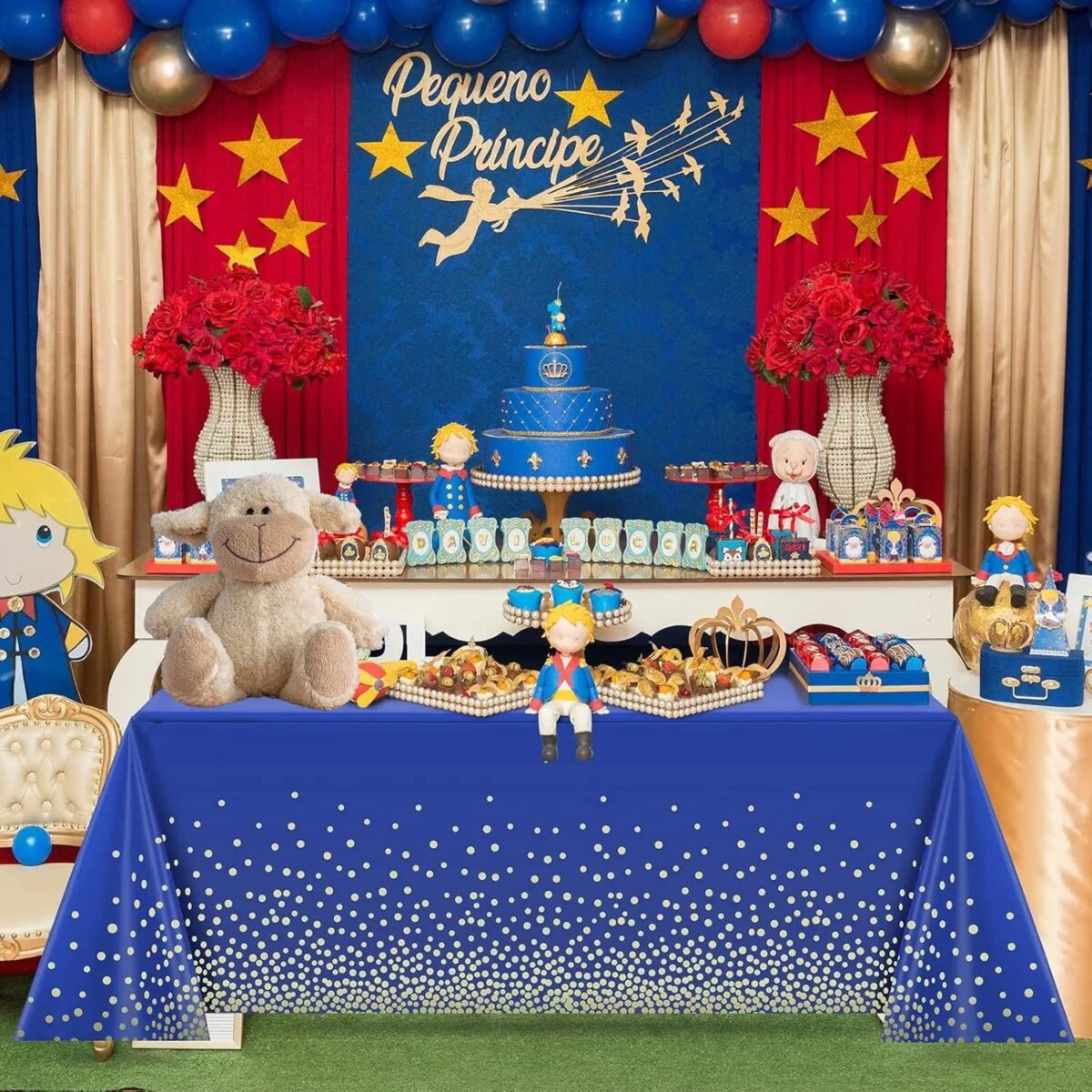 Fata de Masa, Embo, din PEVA, Imprimeu Buline Aurii, 137 x 274 cm, Impermeabila, Fara Pete, Curatare Rapida, Albastru Inchis - imagine 6