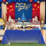 Fata de Masa, Embo, din PEVA, Imprimeu Buline Aurii, 137 x 274 cm, Impermeabila, Fara Pete, Curatare Rapida, Albastru Inchis - imagine 6