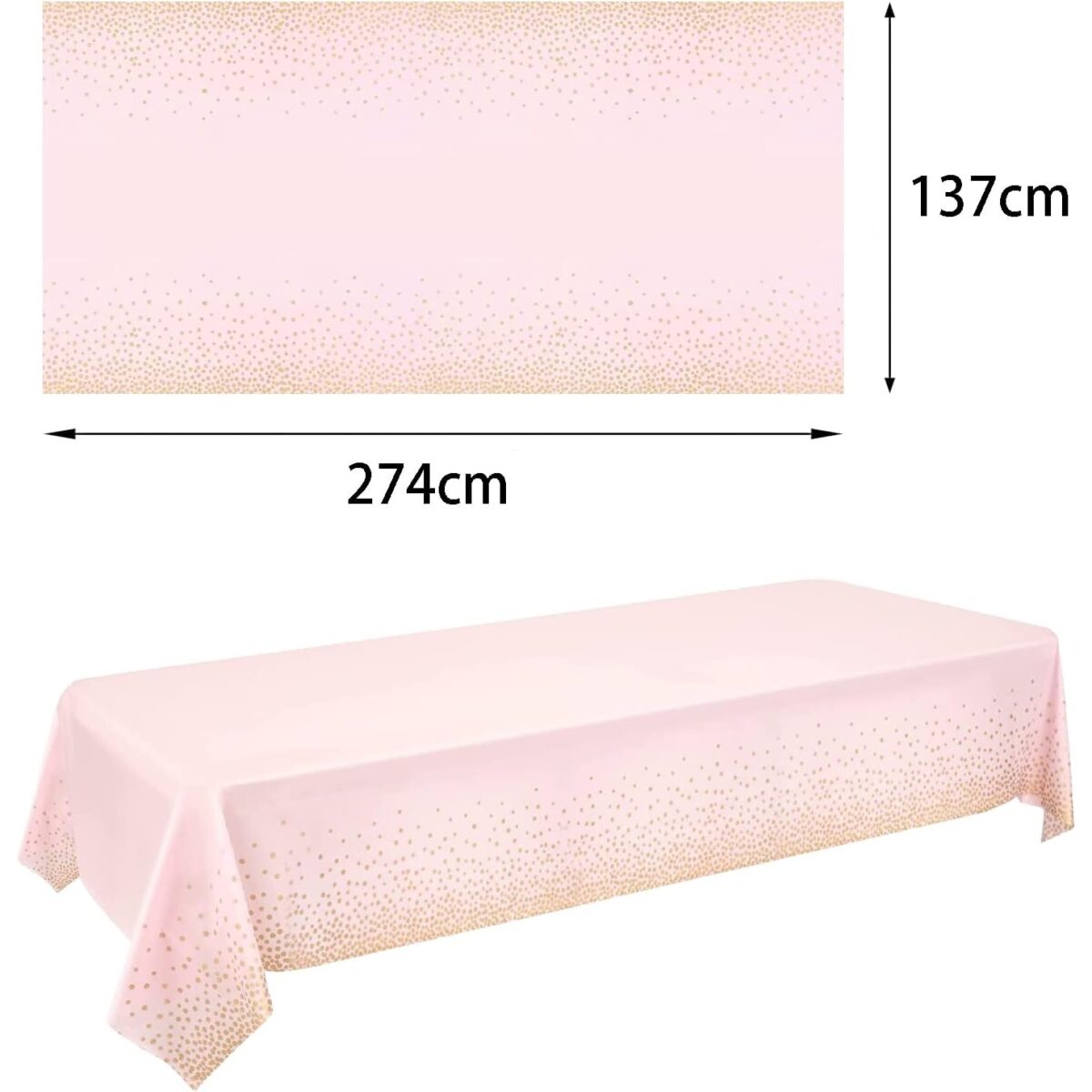Fata de Masa, Embo, din PEVA, Imprimeu Buline Aurii, 137 x 274 cm, Impermeabila, Fara Pete, Curatare Rapida, Roz Deschis - imagine 3