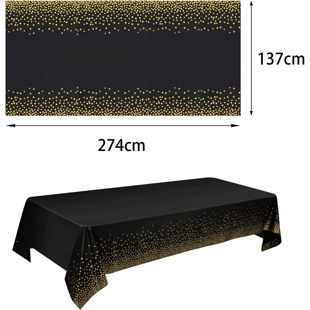 Fata de Masa, Embo, din PEVA, Imprimeu Buline Aurii, 137 x 274 cm, Impermeabila, Fara Pete, Curatare Rapida, Negru - imagine 3