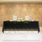 Fata de Masa, Embo, din PEVA, Imprimeu Buline Aurii, 137 x 274 cm, Impermeabila, Fara Pete, Curatare Rapida, Negru - imagine 5