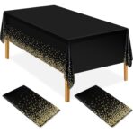Fata de Masa, Embo, din PEVA, Imprimeu Buline Aurii, 137 x 274 cm, Impermeabila, Fara Pete, Curatare Rapida, Negru - imagine 7