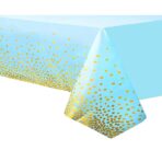 Fata de Masa, Embo, din PEVA, Imprimeu Buline Aurii, 137 x 274 cm, Impermeabila, Fara Pete, Curatare Rapida, Albastru