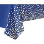 Fata de Masa, Embo, din PEVA, Imprimeu Buline Aurii, 137 x 274 cm, Impermeabila, Fara Pete, Curatare Rapida, Albastru Inchis