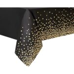 Fata de Masa, Embo, din PEVA, Imprimeu Buline Aurii, 137 x 274 cm, Impermeabila, Fara Pete, Curatare Rapida, Negru