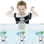 Fata de Masa, Embo, din Plastic, Imprimeu Elefanti, 180 x 108 cm, Albastru - imagine 2