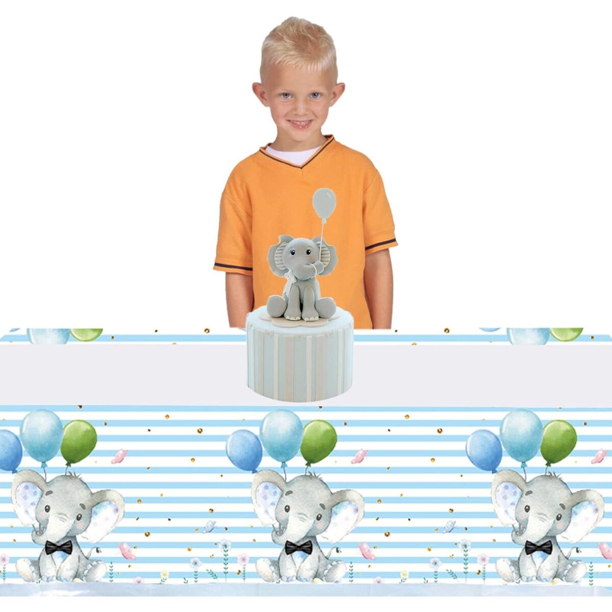 Fata de Masa, Embo, din Plastic, Imprimeu Elefanti, 180 x 108 cm, Albastru - imagine 3