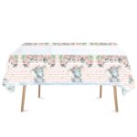 Fata de Masa, Embo, din Plastic, Imprimeu Elefanti, 180 x 108 cm, Roz