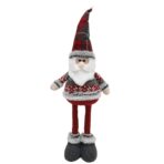 Figurina Decorativa, Pentru Craciun, Embo, Mos Craciun, Picioare Telescopice, Inaltime Reglabila 44-54cm, Bluza cu Fulgi, Rosu/Gri - imagine 5
