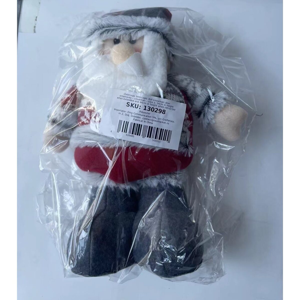 Figurina Decorativa, Pentru Craciun, Embo, Mos Craciun, Picioare Telescopice, Inaltime Reglabila 44-54cm, Bluza cu Fulgi, Rosu/Gri - imagine 6