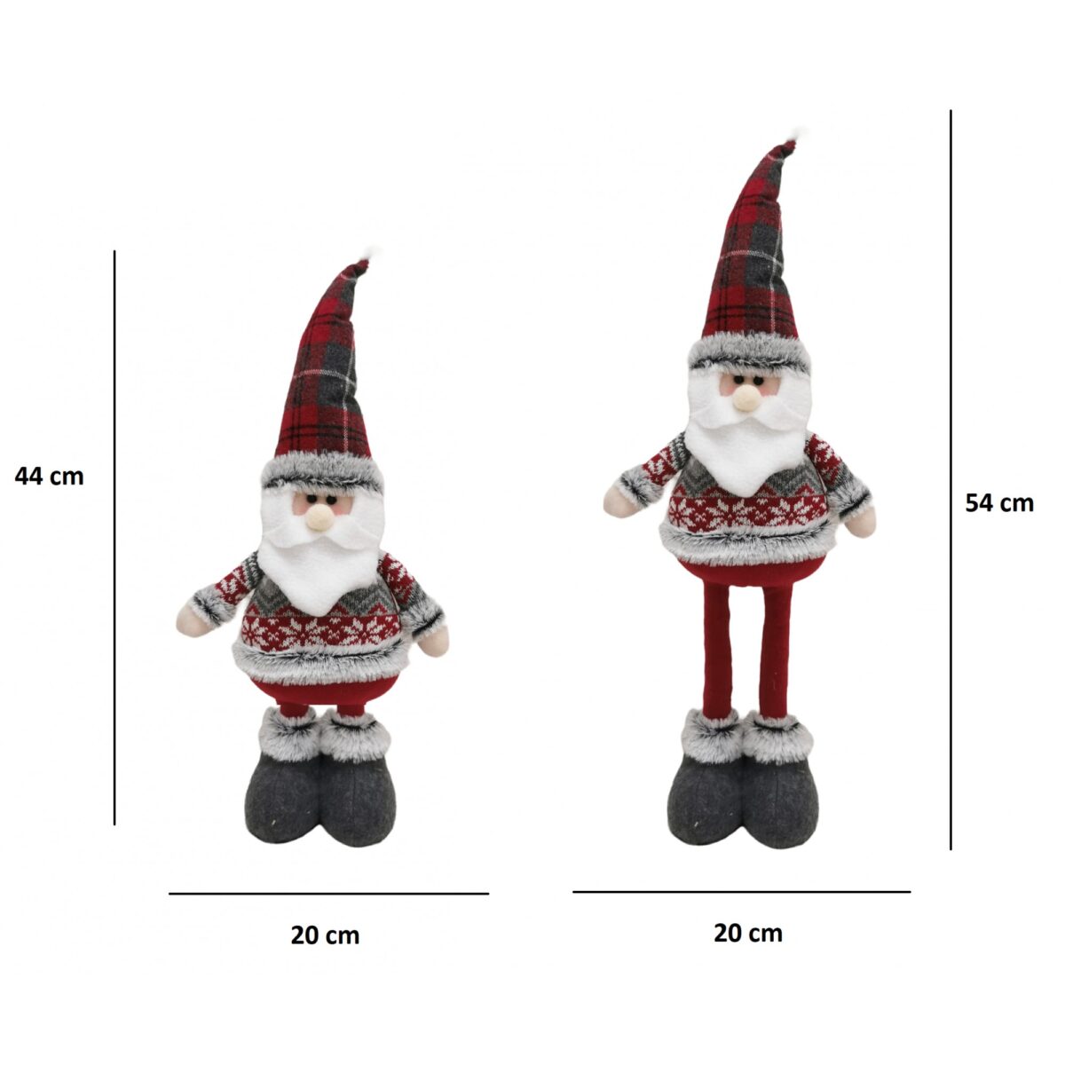 Figurina Decorativa, Pentru Craciun, Embo, Mos Craciun, Picioare Telescopice, Inaltime Reglabila 44-54cm, Bluza cu Fulgi, Rosu/Gri - imagine 2