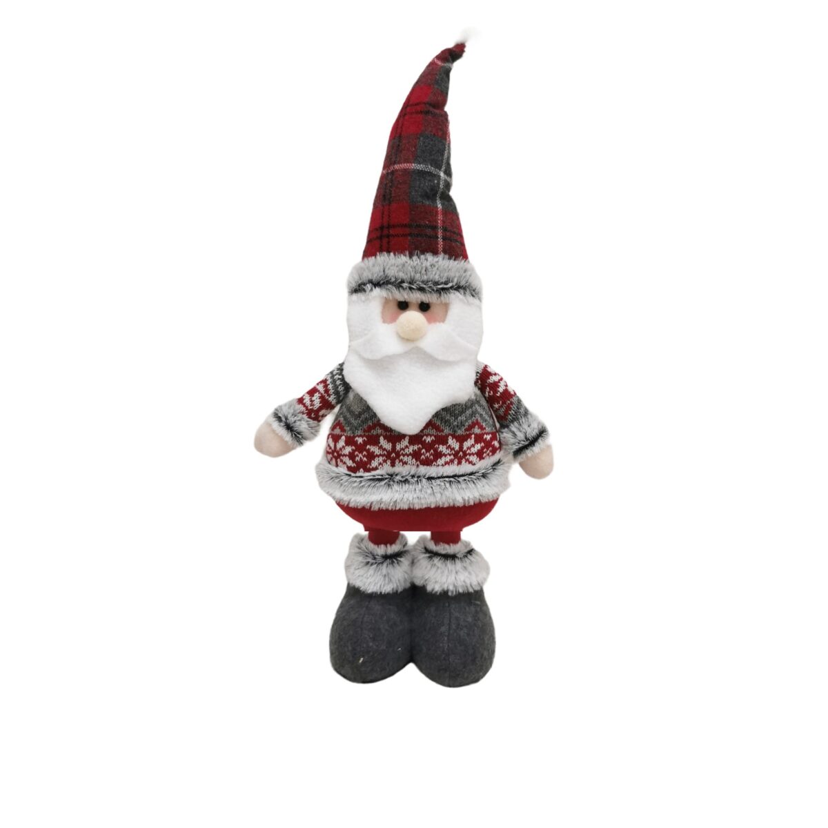 Figurina Decorativa, Pentru Craciun, Embo, Mos Craciun, Picioare Telescopice, Inaltime Reglabila 44-54cm, Bluza cu Fulgi, Rosu/Gri - imagine 3