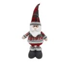 Figurina Decorativa, Pentru Craciun, Embo, Mos Craciun, Picioare Telescopice, Inaltime Reglabila 44-54cm, Bluza cu Fulgi, Rosu/Gri - imagine 3