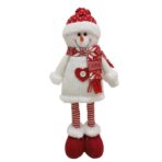 Figurina Decorativa, Pentru Craciun, Embo, Om de Zapada, Picioare Telescopice, Inaltime Reglabila 44-54cm, Caciula cu Inimioare, Alb/Rosu - imagine 5