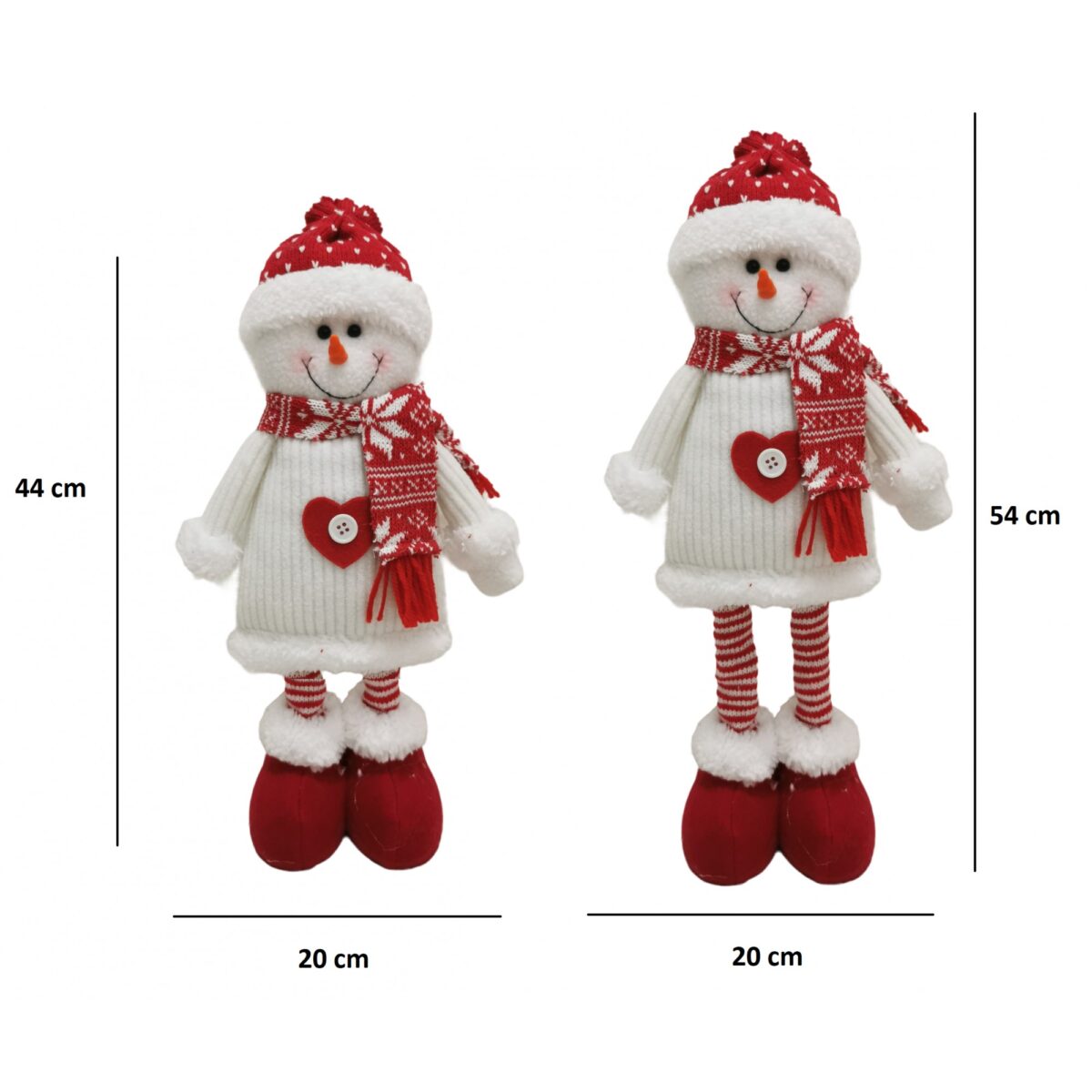 Figurina Decorativa, Pentru Craciun, Embo, Om de Zapada, Picioare Telescopice, Inaltime Reglabila 44-54cm, Caciula cu Inimioare, Alb/Rosu - imagine 2