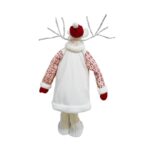 Figurina Decorativa, Pentru Craciun, Embo, Ren, Picioare Telescopice, Inaltime Reglabila 42 - 80 cm, cu Haina, Alb/Rosu - imagine 5