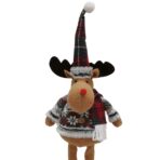 Figurina Decorativa, Pentru Craciun, Embo, Ren, Picioare Telescopice, Inaltime Reglabila 44-54cm, Bluza cu Fulgi, Rosu/Gri - imagine 4