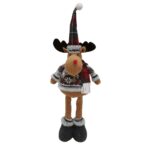 Figurina Decorativa, Pentru Craciun, Embo, Ren, Picioare Telescopice, Inaltime Reglabila 44-54cm, Bluza cu Fulgi, Rosu/Gri - imagine 5