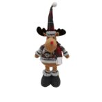 Figurina Decorativa, Pentru Craciun, Embo, Ren, Picioare Telescopice, Inaltime Reglabila 44-54cm, Bluza cu Fulgi, Rosu/Gri - imagine 3