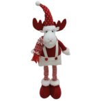 Figurina Decorativa, Pentru Craciun, Embo, Ren, Picioare Telescopice, Inaltime Reglabila 44-54cm, Caciula cu Inimioare, Alb/Rosu - imagine 5