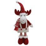 Figurina Decorativa, Pentru Craciun, Embo, Ren, Picioare Telescopice, Inaltime Reglabila 44-54cm, Caciula cu Inimioare, Alb/Rosu - imagine 3