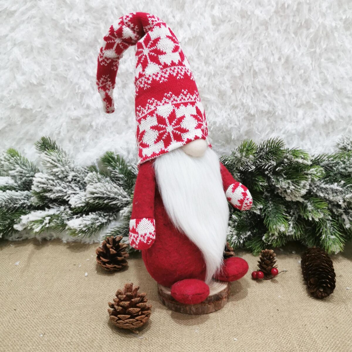 Figurina Decorativa, Pentru Craciun, Embo, Spiridus, Omul Padurii cu Barba Lunga, Inaltime 47 cm, Rosu - imagine 3