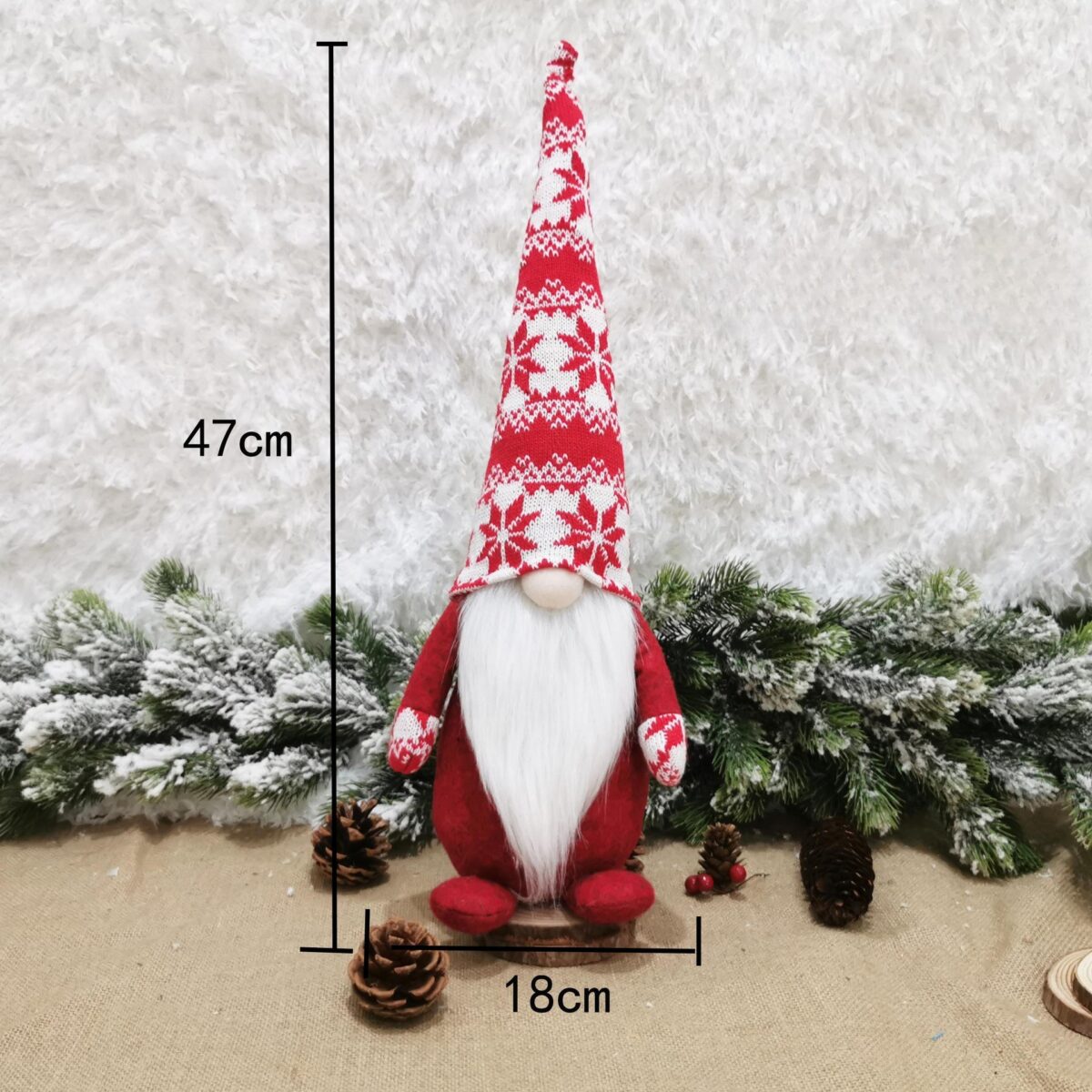 Figurina Decorativa, Pentru Craciun, Embo, Spiridus, Omul Padurii cu Barba Lunga, Inaltime 47 cm, Rosu - imagine 4
