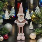 Figurina Decorativa, Pentru Craciun, Embo, Mos Craciun, Picioare Telescopice, Inaltime Reglabila 44-54cm, Bluza cu Paiete, Roz