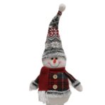 Figurina Decorativa, Pentru Craciun, Embo, Om de Zapada, Picioare Telescopice, Inaltime Reglabila 44-54cm, Caciula cu Fugi, Rosu/Gri - imagine 4