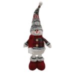 Figurina Decorativa, Pentru Craciun, Embo, Om de Zapada, Picioare Telescopice, Inaltime Reglabila 44-54cm, Caciula cu Fugi, Rosu/Gri - imagine 3