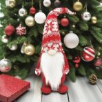 Figurina Decorativa, Pentru Craciun, Embo, Spiridus, Omul Padurii cu Barba Lunga, Inaltime 47 cm, Rosu - imagine 6