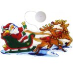 Decoratiune de Craciun pentru fereastra Embo, Sanie cu reni, cu LED-uri, 26 cm, alb cald
