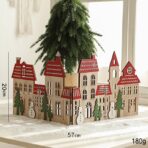 Decoratiune de Craciun, Embo, Model Orasel de Craciun pentru Brad, in stil European, Pliabil din Lemn, 57 x 20 cm, Maro Natur Rosu - imagine 2