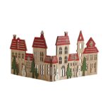 Decoratiune de Craciun, Embo, Model Orasel de Craciun pentru Brad, in stil European, Pliabil din Lemn, 57 x 20 cm, Maro Natur Rosu