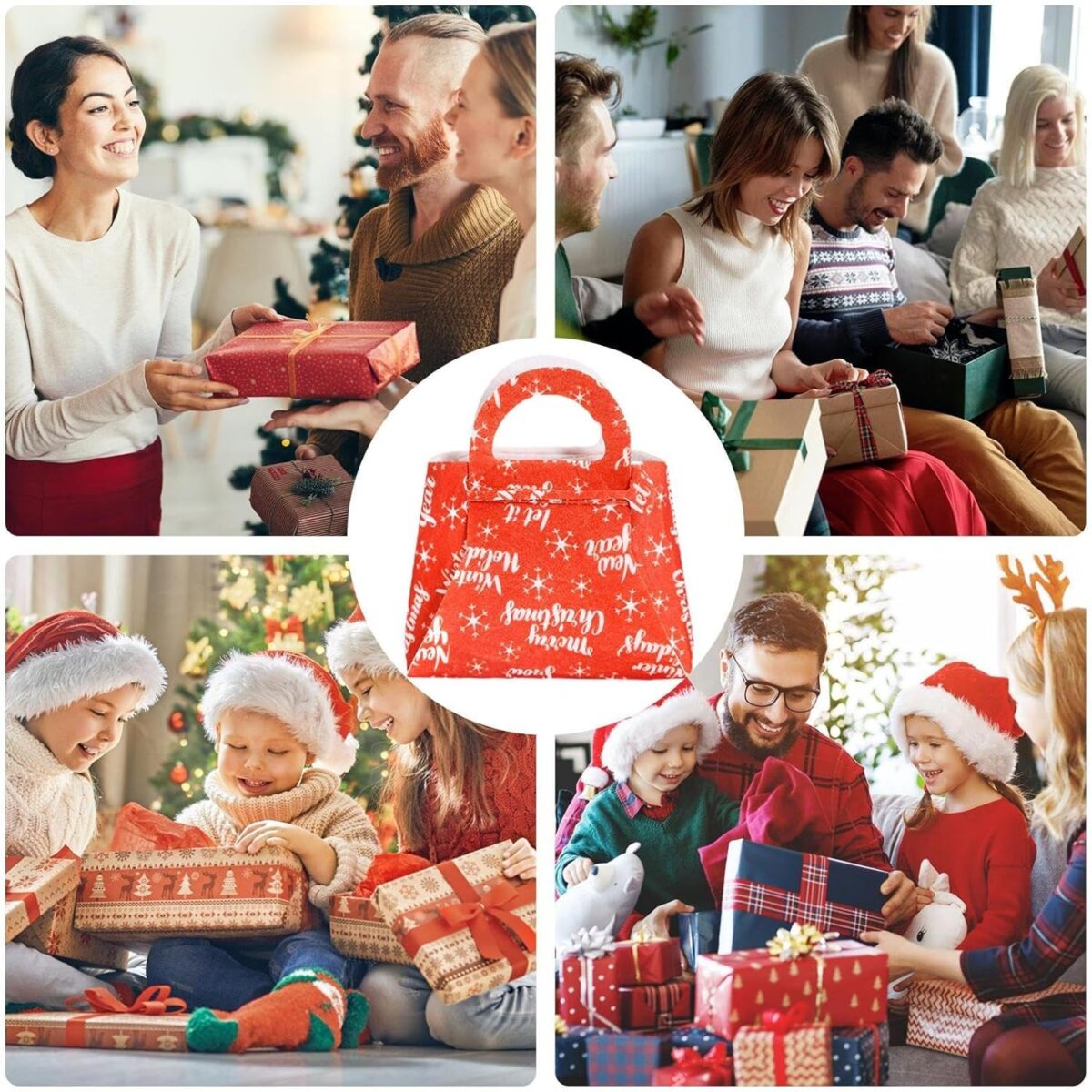 Geanta pentru Copii, Embo, Pliabila, pentru Cadouri de Craciun, din Panza Netesuta, Merry Christmas, 13 x 12 x 6 cm, Rosu - imagine 2